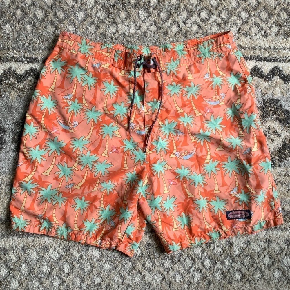 Vineyard Vines Peach Palm Tree Board Shorts Large